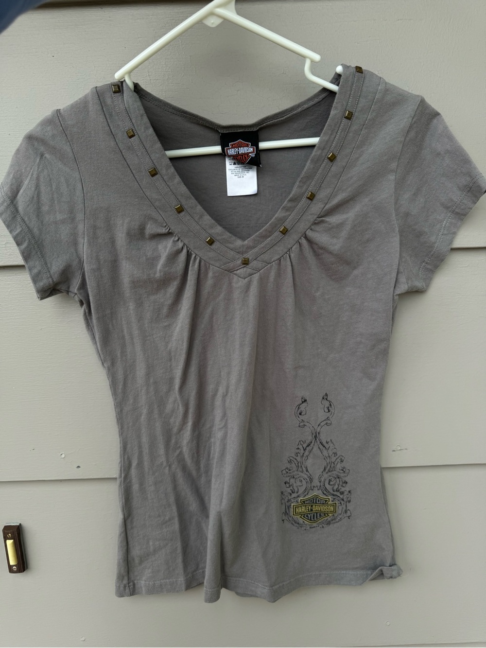 Harley-Davidson Women's Taupe V-Neck Studded Short Sleeve Tee